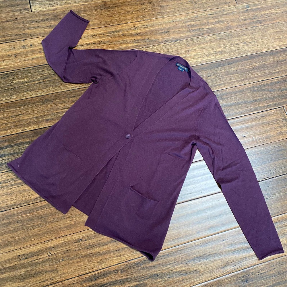 Cashmere Wool Plum Purple One Button Cardigan Size L